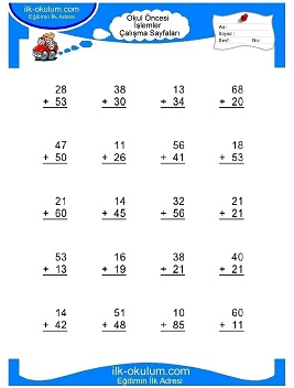 Çocuklar İçin toplam işlemi yaprak testleri 
